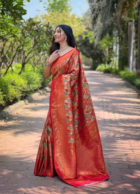 Attractive Kanchipattu Silk Orange Color Saree