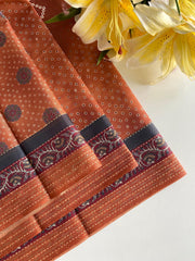 Captivating Bandhani Print With Work Orange Color Saree