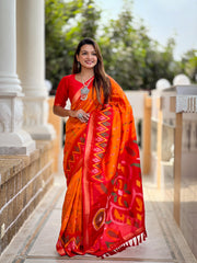 Orange Color Patola Weaving Border Alluring Silk Saree