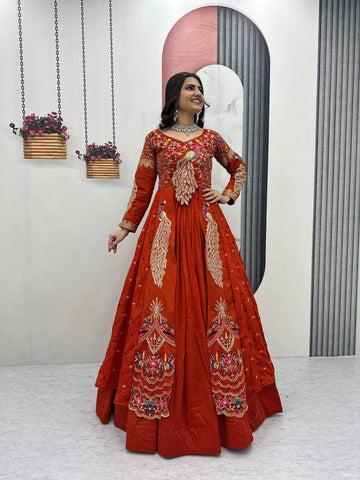 Stylish Pure Vichitra Heavy Thread Work Lehenga