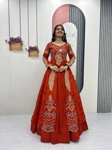 Stylish Pure Vichitra Heavy Thread Work Lehenga