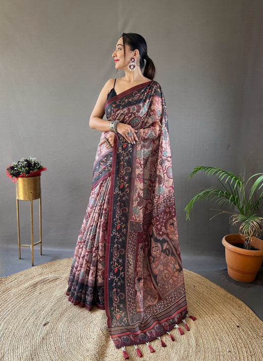 Unique Italian Digital Print Cotton Pink Color Saree