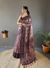 Unique Italian Digital Print Cotton Pink Color Saree