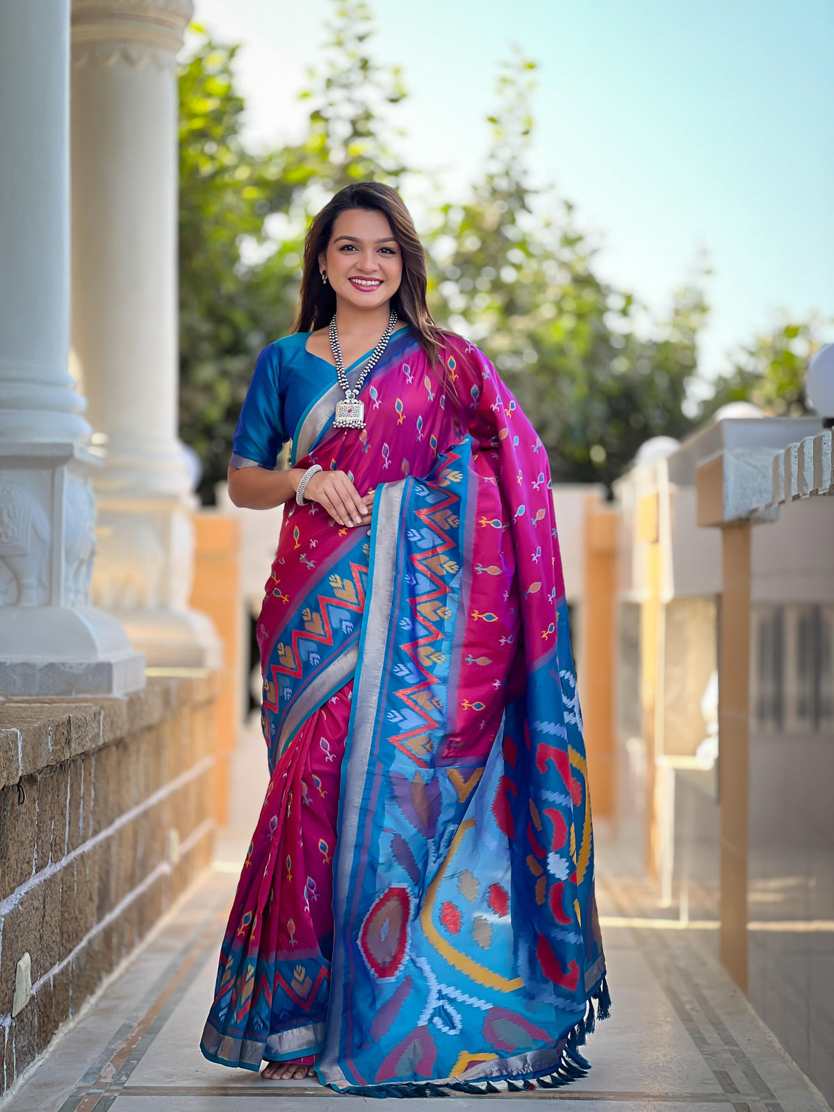 Pink Color Patola Weaving Border Alluring Silk Saree