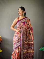 Captivating Digital Printed Cotton Peach Color Saree