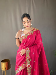 Awesome Pink Color Matka Silk Saree