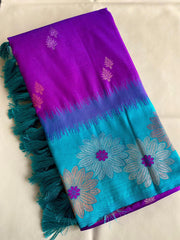 Beautiful Floral Zari Weaving Border Purple Color Silk Saree