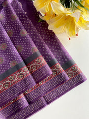 Captivating Bandhani Print With Work Purple Color Saree
