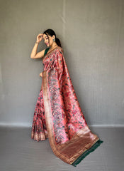 Kalamkari Fusion Print Pink Color Silk Saree