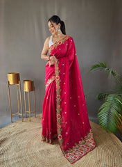 Awesome Pink Color Matka Silk Saree