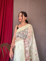 Wonderful Cotton Linen Pista Color Saree