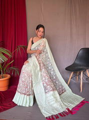 Wonderful Cotton Linen Pista Color Saree