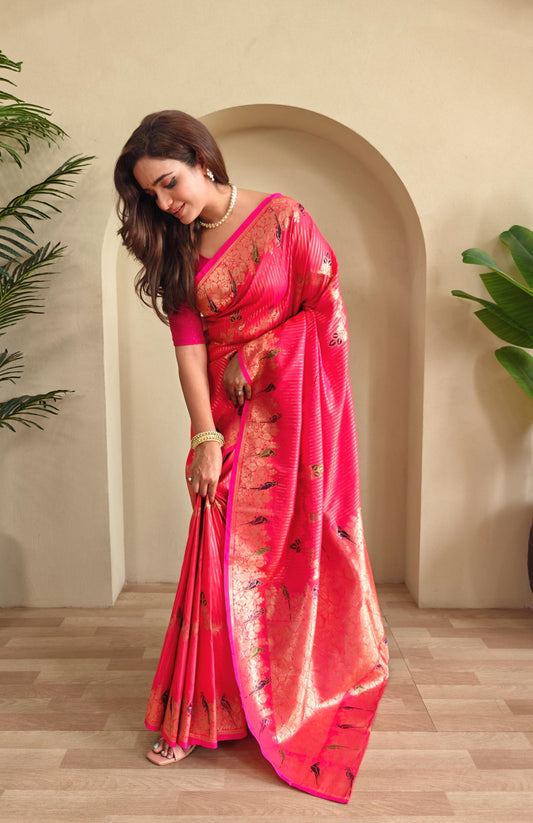 Festive Special Peach Color Silk Saree