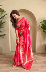 Festive Special Peach Color Silk Saree