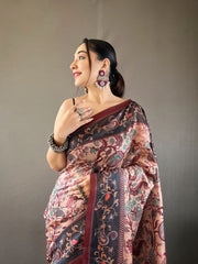 Unique Italian Digital Print Cotton Pink Color Saree