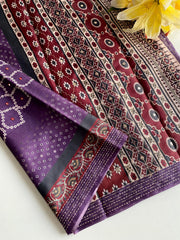 Captivating Bandhani Print With Work Purple Color Saree