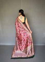 Kalamkari Fusion Print Pink Color Silk Saree