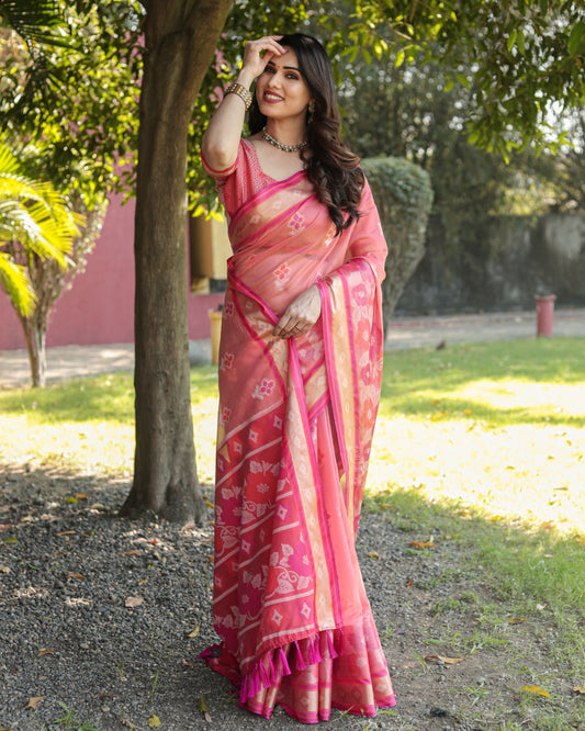Festive Wear Peach Color Designer Organza Saree