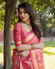 Festive Wear Peach Color Designer Organza Saree