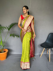 Wedding Wear Perrot Green Color Pure Paithani Silk Saree