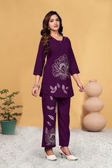 Attractive Black Viscose Rayon Multi Embroidery Work Co-Ord Set