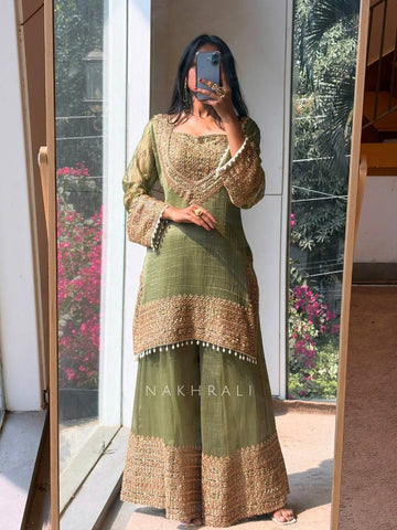 Marvelous Heavy Crunchy Silk Embroidery Sharara Suit