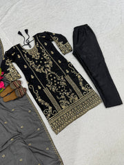 Charming Black Silk With Sequence Work Sharara Suit