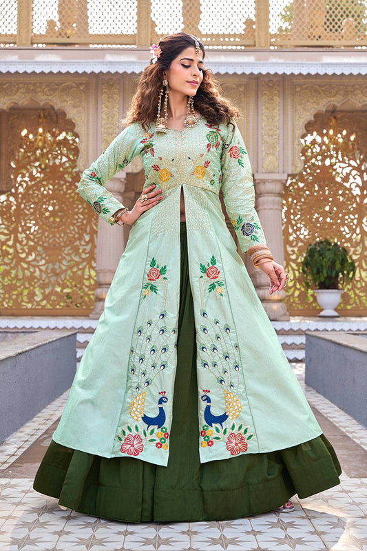 Elegant Purple Embroidery Work Top With Lehenga