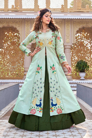 Elegant Purple Embroidery Work Top With Lehenga