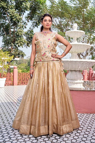 Exclusive Gold Pure Crush Heavy Embroidery Lehenga With Top