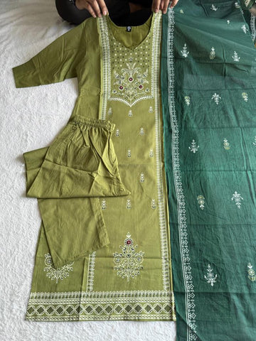 Pista Green Cotton Hand Block Print Suit