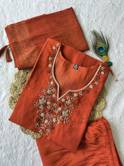 Amazing Rust Color Hand Work Kurti Set