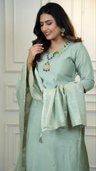 Exclusive Green Jacquard With Hand Work Suit Set