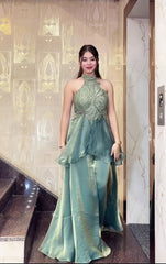 Designer Peach Heavy Fandy Silk Sharara Palazzo Suit