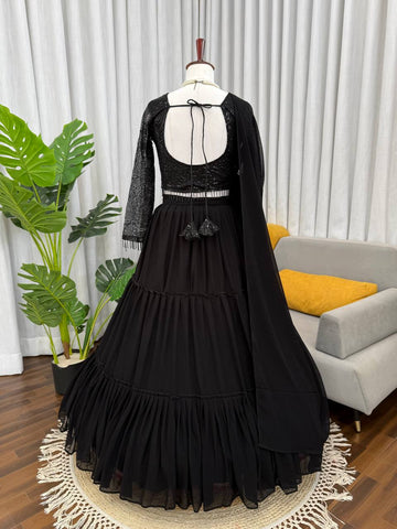 Gorgeous Black Foux Georgette Ruffle Work Lehenga Choli
