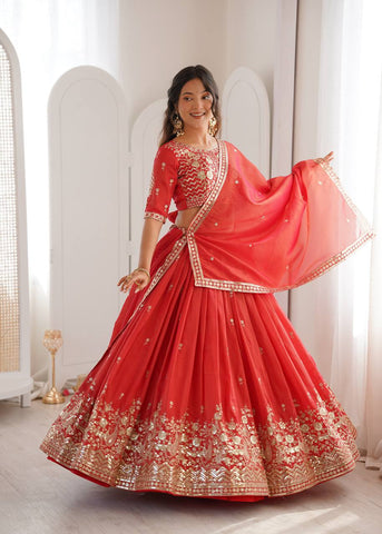 Charming Yellow Havy Simmer Silk Thread Work Lehenga