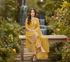 Stylish Fuax Georgette Heavy Embroidery Palazzo Suit
