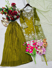 Mehndi  Fendy with Embroidery Work Sharara Suit