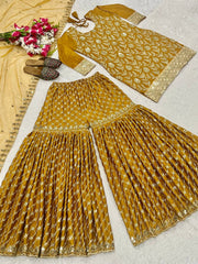 Lovely Yellow Silk with Sequence Work Sharara Suit