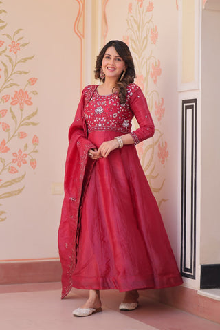 Pretty Beads Embroidery Work Gold Crush Fabric Gown