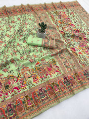 Stunning White Rajwadi Silk with Kashmiri Thread Work Saree