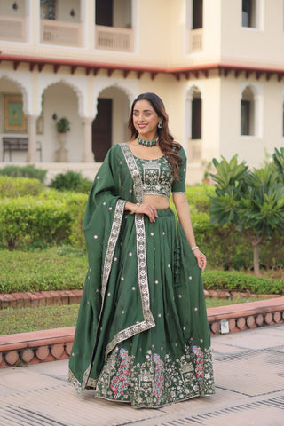 Amazing Green Vichitra Silk Embroidered Lehenga