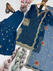 Fabulous Heavy Georgette Embroidery Sharara Suit