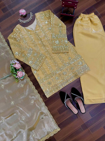 Stylish Golden Thread Sequence Work Sharara Suit