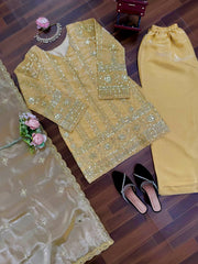 Stylish Golden Thread Sequence Work Sharara Suit