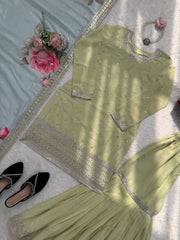 Adorable Pista Green Sequence Work Sharara Suit