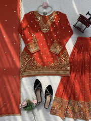 Orange Heavy GeorgetteThread Work Sharara Suit