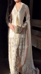 Charming White Satin with Sequence Work Sharara Suit
