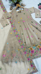 Outstanding Silk Multi Embroidery Work Gown