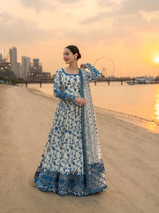 Beautiful Blue Heavy Faux Georgette Embroidered Gown